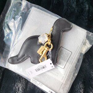 COACH DINOSAUR BLACK LEATHER COIN PURSE BAG CHARM KEYCHAIN NWT